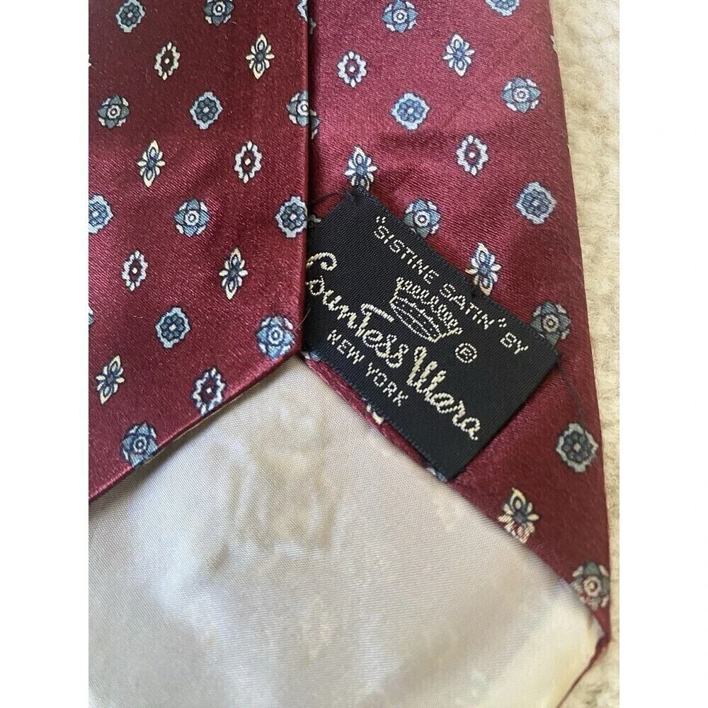 Countess Mara Sistine Satin Tie  - Red and Floral Pattern - Formal, Career, Work